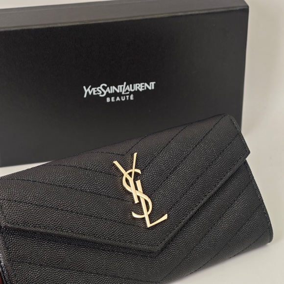 Yves Saint Laurent Quilted Black Clutch with Gold Accent - Picture 6 of 10